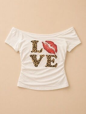 White 'LOVE' Off-Shoulder Graphic Tee